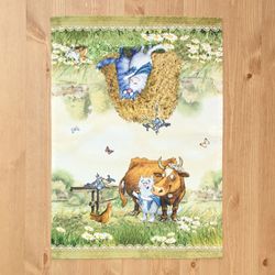 НАБОР ПОЛОТЕНЕЦ 2 ШТ "СИНИЕ КОТЫ. ПРО ЛЮБОВЬ ",40Х60 СМ, 100% ХЛОПОК,ТВИЛ, БЕЖ