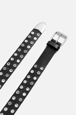 ZARA КОЖАНЫЙ РЕМЕНЬ С МЕТАЛЛИЧЕСКИМИ ДЕТАЛЯМИ, ЧЕРНЫЙ