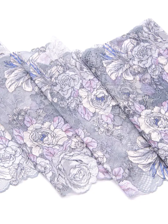 03-219 Кружево эластичное 22 см, лаванда/лиловый/серебро