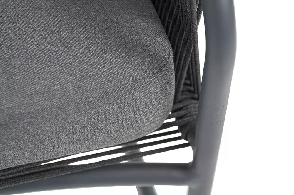 "Ането" кресло плетеное из роупа, каркас алюминий темно-серый (RAL7024) муар, роуп темно-серый круглый, ткань темно-серая 027