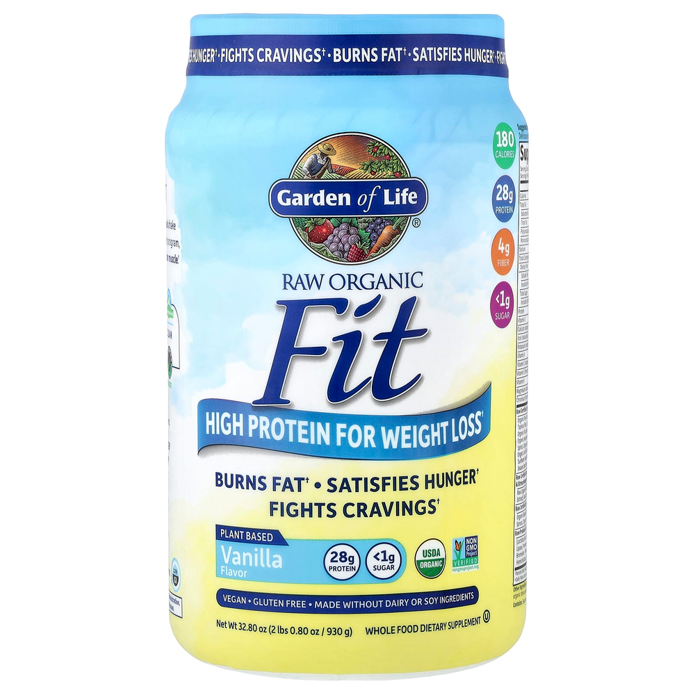 Garden of Life, Raw Organic Fit, продукт с высоким содержанием белка для снижения веса, со вкусом ванили, 930 г (2 фунта)