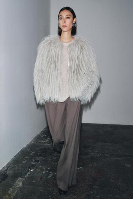 ZARA ШУБА ИЗ ИСКУССТВЕННОГО МЕХА — ZW COLLECTION, СВЕТЛО-СЕРЫЙ