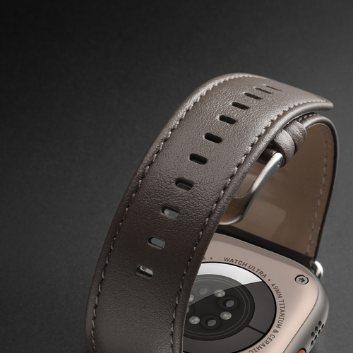 Ремешок из кожи серого цвета от Dux Ducis для смарт часов Apple Watch 38, 40, 41, 42мм, серия YS Series