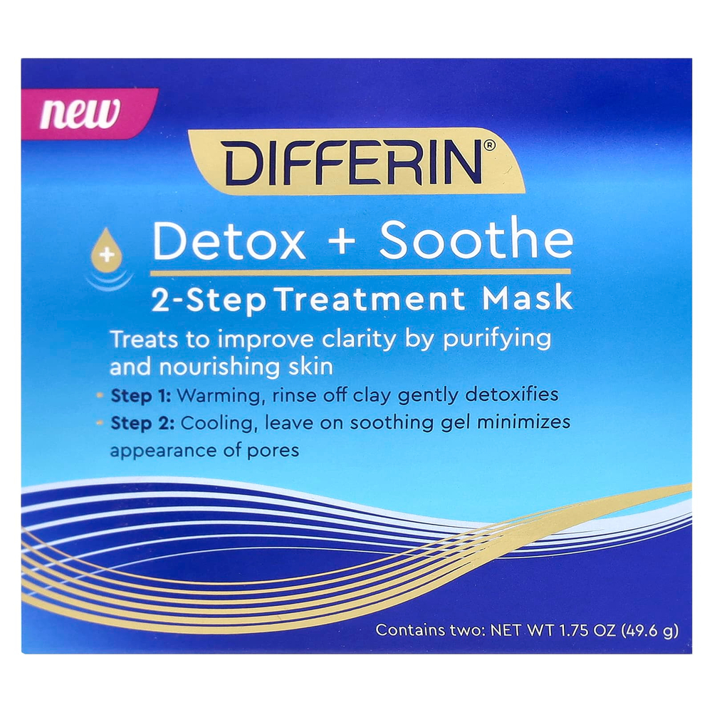 Differin, Detox + Soothe, лечебная маска для 2 этапов, 49,6 г (1,75 унции)