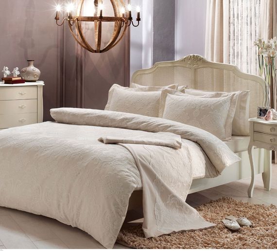 Постельное белье ALGARDI бежевый с кружевом  deluxe TIVOLYO HOME Турция