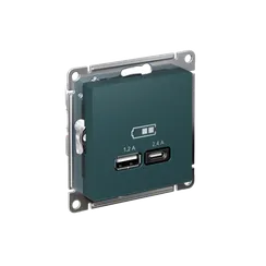 Розетка USB AtlasDesign тип A+C 5В/2.4А 2х5В/1.2А механизм изумруд SE ATN000839