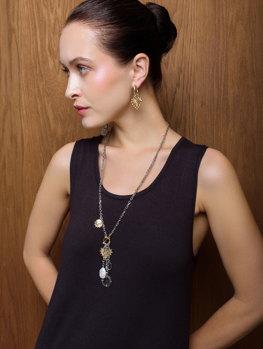 Серьги "Heart Coin Pearl" Bicolor