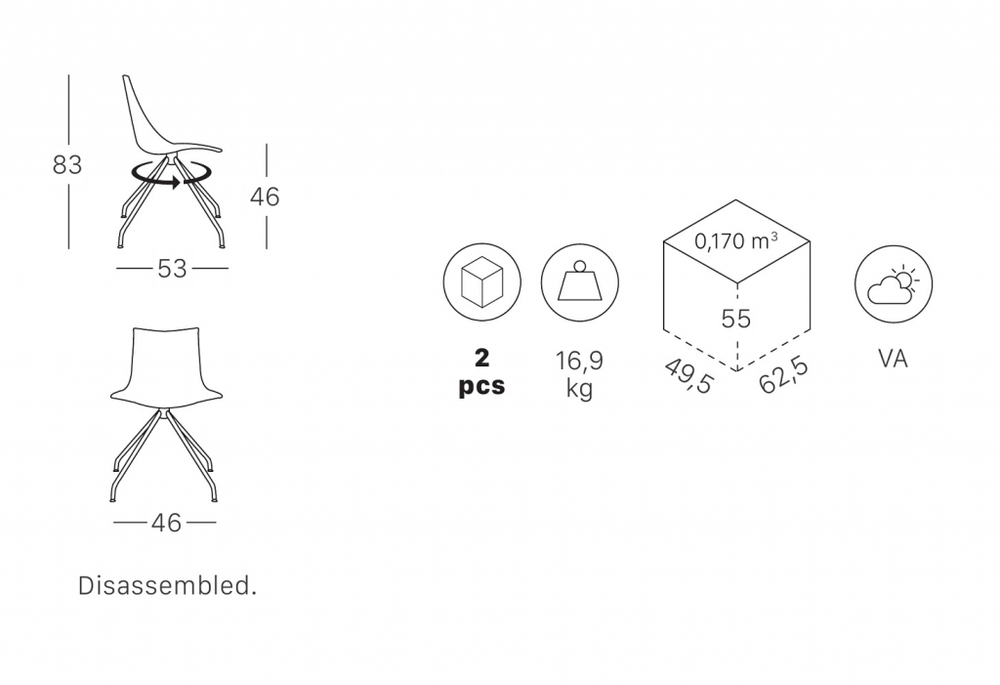 Стул пластиковый вращающийся Scab Design Zebra Technopolymer, хром, голубой