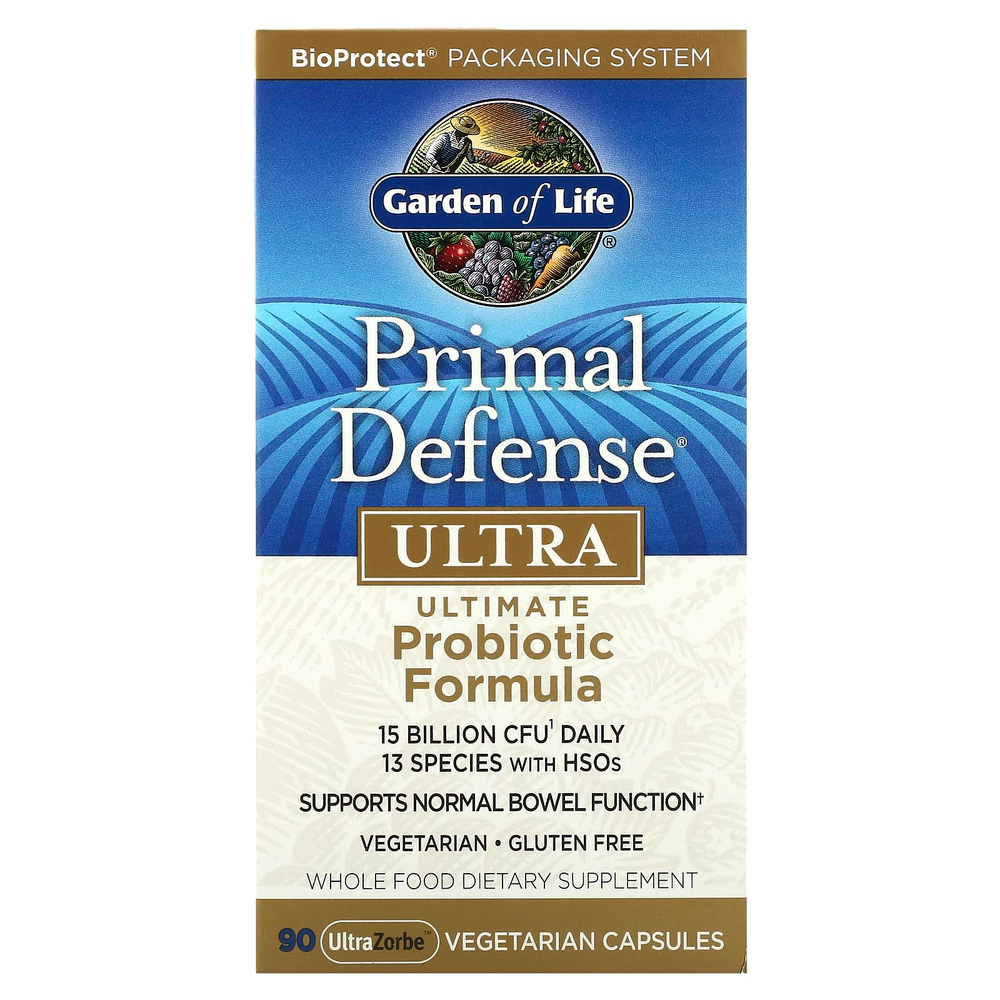 Garden of Life, Primal Defense, Ultra, универсальная пробиотическая формула, 90 вегетарианских капсул UltraZorbe