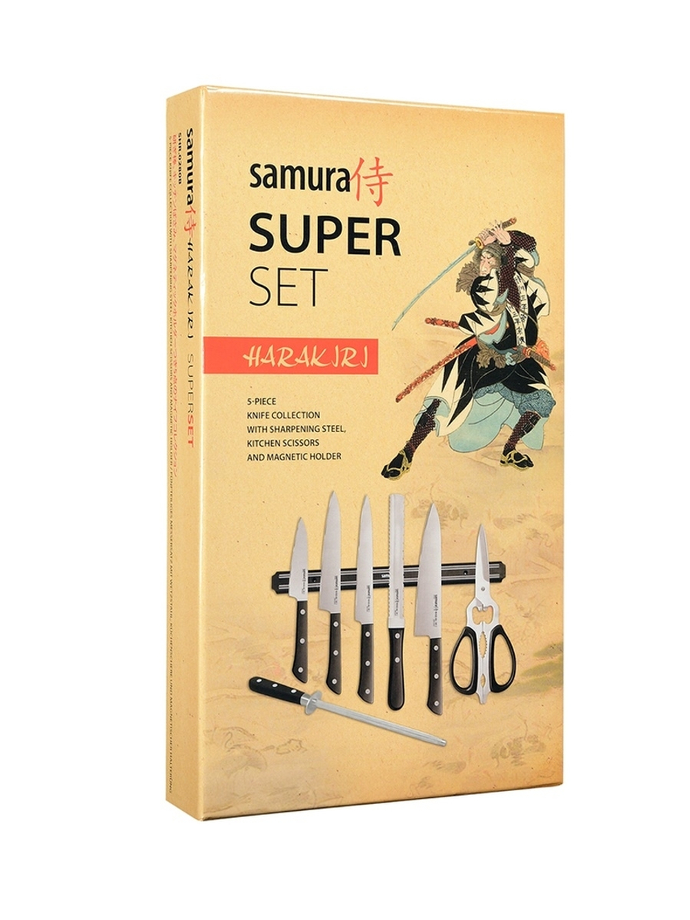 Набор из 5 ножей Samura HARAKIRI, держателя, ножниц и мусата SHR-0280B