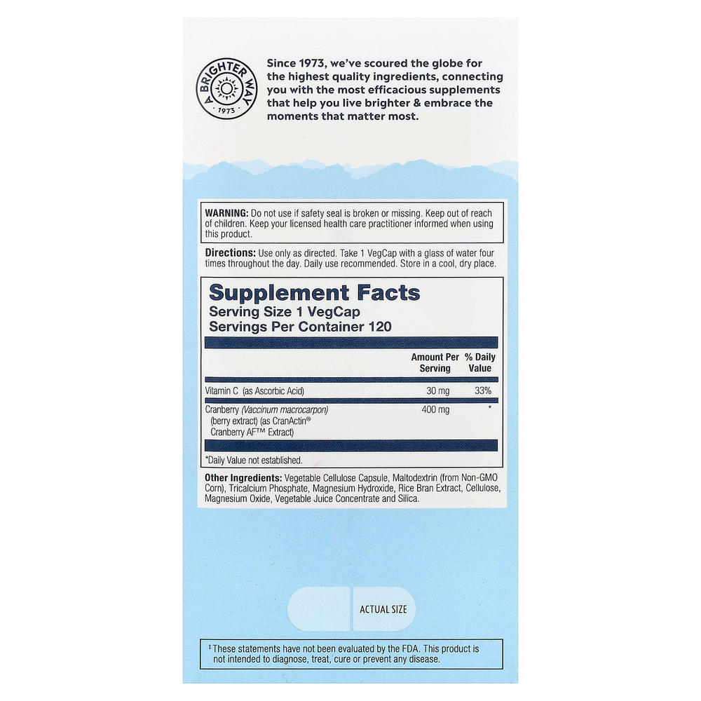 Solaray, CranActin®, средство для здоровья мочевыводящих путей, 120 растительных капсул