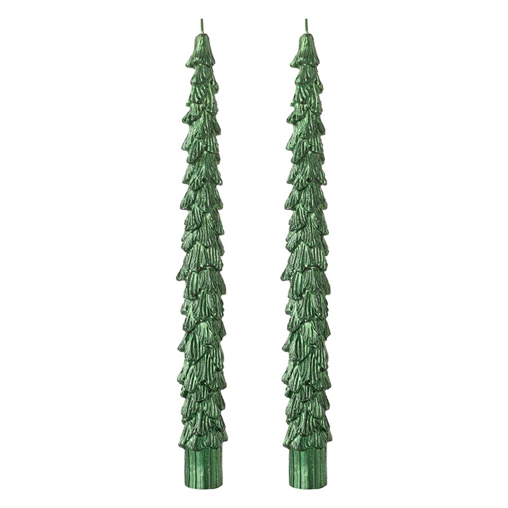 Набор из двух свечей зеленого цвета из коллекции New Year Essential, 25 см