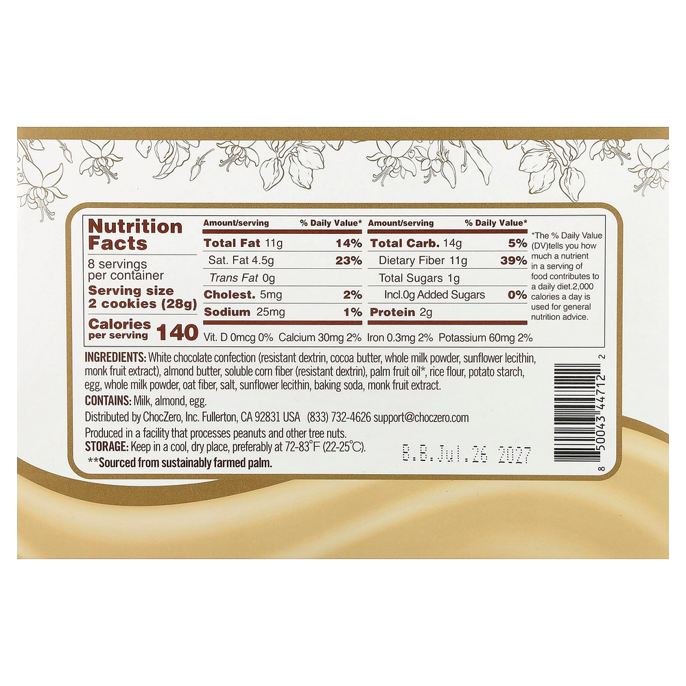 ChocZero, Premium Cookies, печенье, белый ганаш, 20 пакетиков по 11,5 г (0,4 унции)