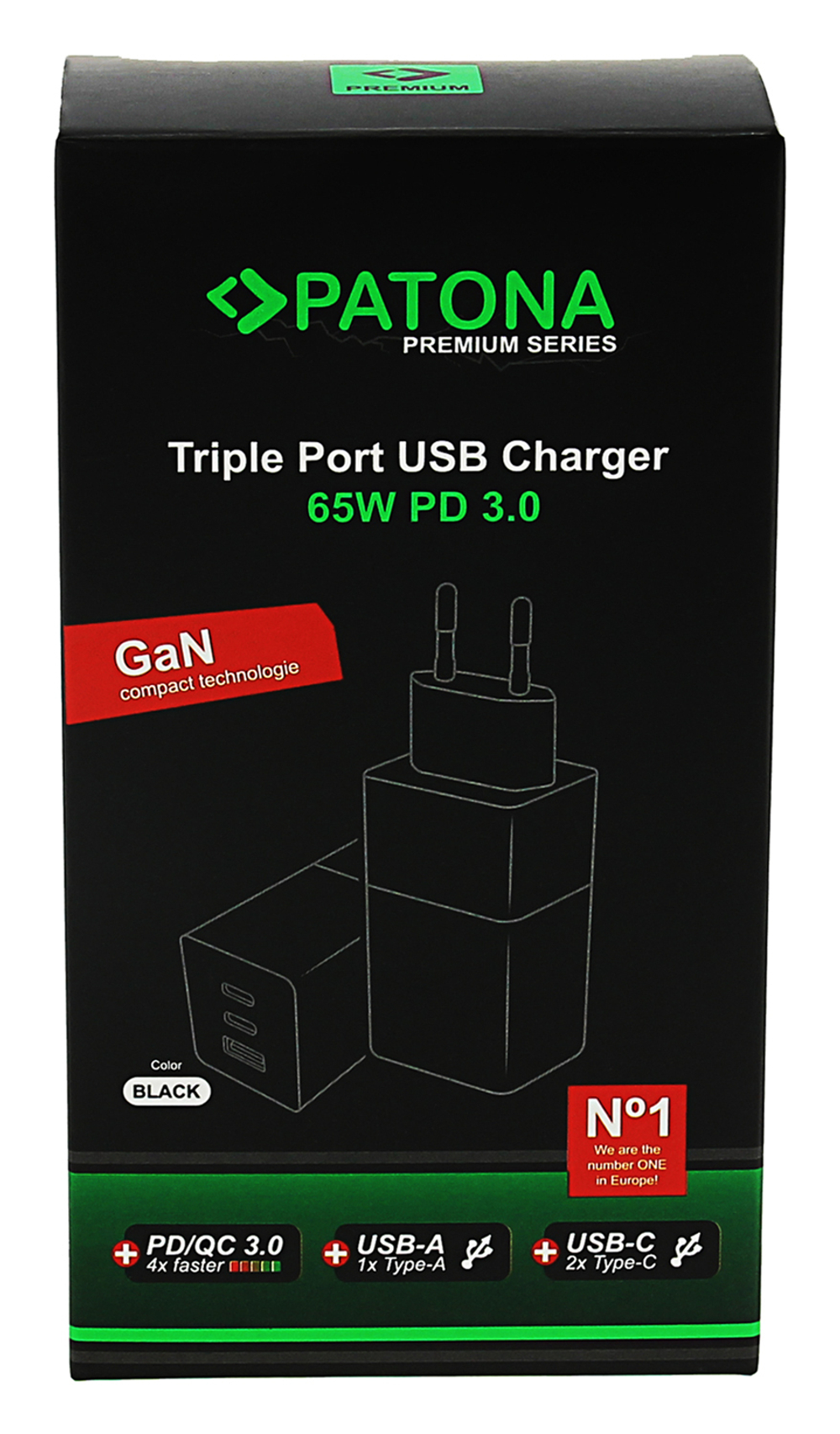 Сетевое зарядное устройство Patona Premium GaN PD65W 2xUSB-C 1xUSB-A