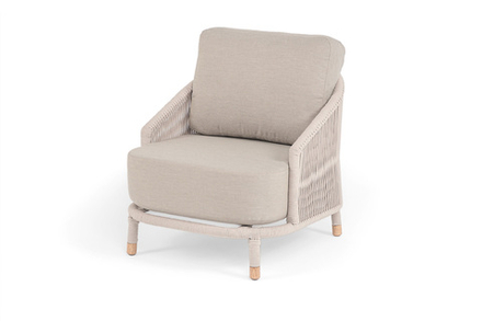 "Верона" кресло плетеное из роупа, каркас алюминий белый муар, роуп бежевый круглый, ткань бежевая 15052