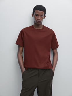 Massimo Dutti Футболка из 100% хлопка, гранатовый