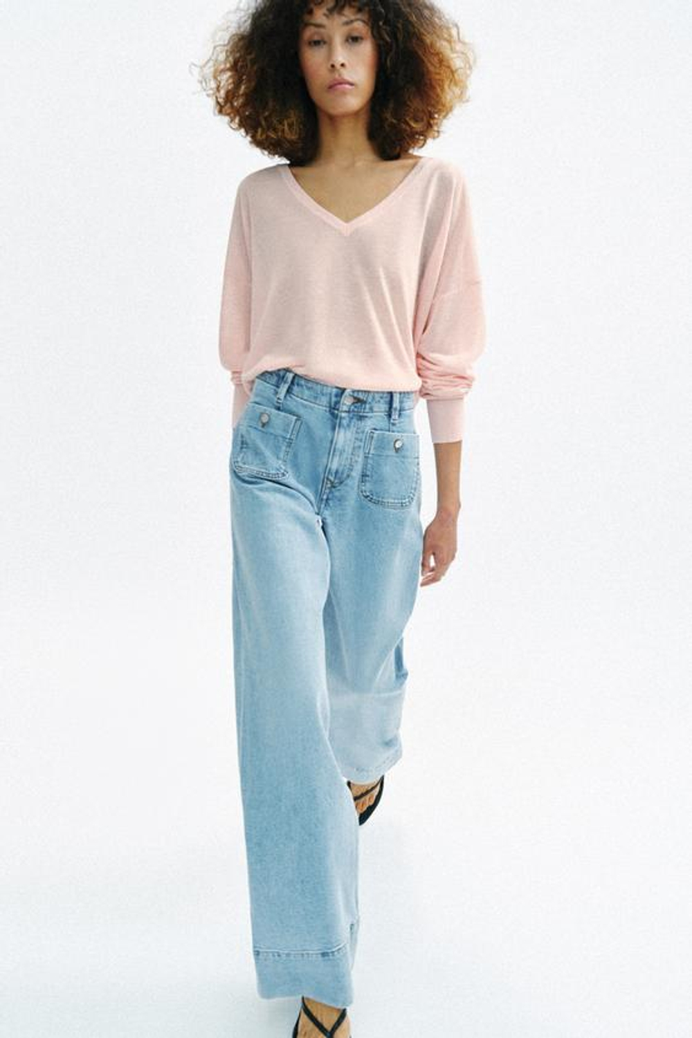 ZARA ДЖИНСЫ Z1975 WIDE LEG С ВЫСОКОЙ ПОСАДКОЙ И КАРМАНАМИ, ГОЛУБОЙ