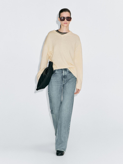 Massimo Dutti Свитер оверсайз с V-образным вырезом, ванильный