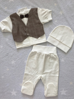 Трикотаж. трехпредм. для мальчика "Жилет" (кофта кор.р., ползунки, шапочка) Артикул: 0302И (Размер: 62)