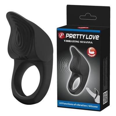 Эрекционное кольцо с вибрацией из силикона черное PRETTY LOVE BI-210235