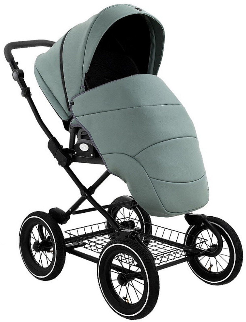 Детская коляска Roan Bass Next Classic Кожа d12 3 в 1 с автокреслом Elo Lux EduSky Grey RCL303/1 Misty Mint/Grey