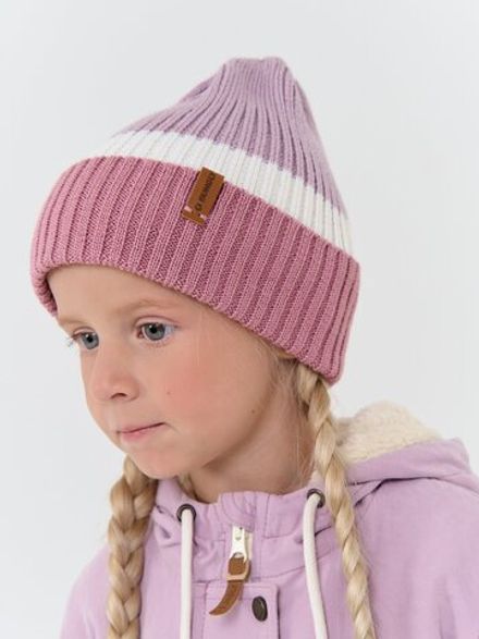 Шапка тыква из смесовой шерсти однослойная Колор блок "Розовая дымка"