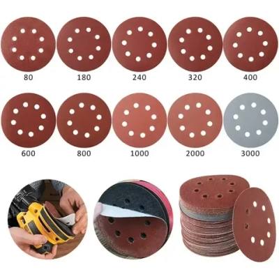 Шлифовальные круги 125мм на липучке P80 P180 P240 P320 P400 P600 P800 P1000 P2000 P3000. самозацепляющийся с отверстиями 100 штук набор