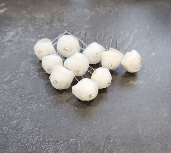 Набор шпилек "Розы" органза, 10 шт, белый