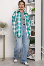 Рубашка хлопковая Джанет (бело-зеленая) Б14270-4М LT Collection