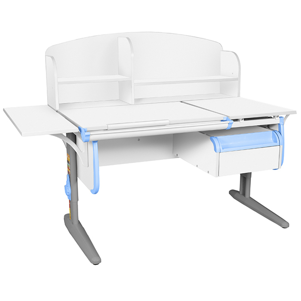 Растущая парта с навесной тумбой, задней и боковой полками Дэми СУТ 25-05-Б1НЗ (1500×880 мм)