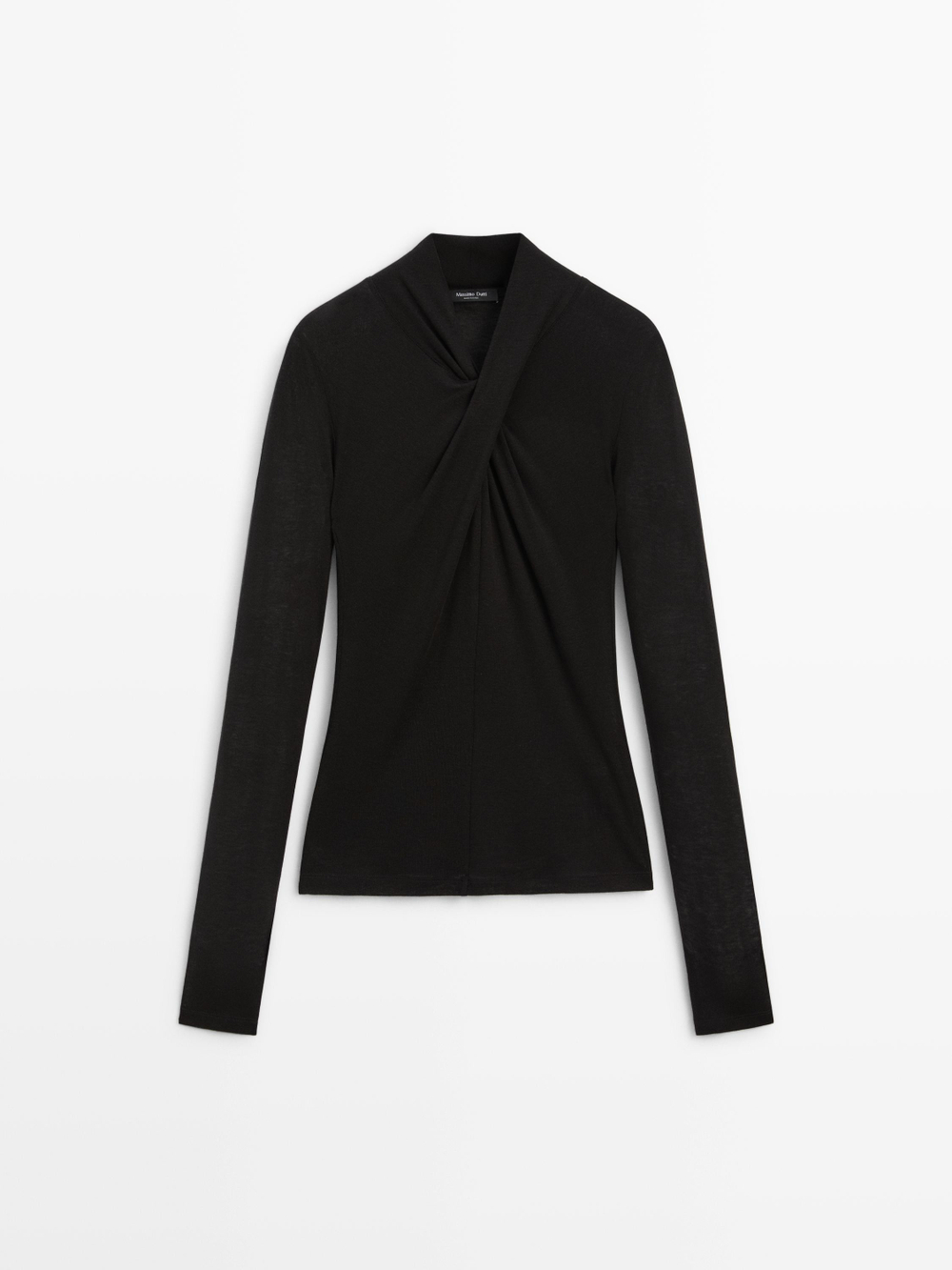 Massimo Dutti Топ внахлест из лиоцелла и шерсти, черный