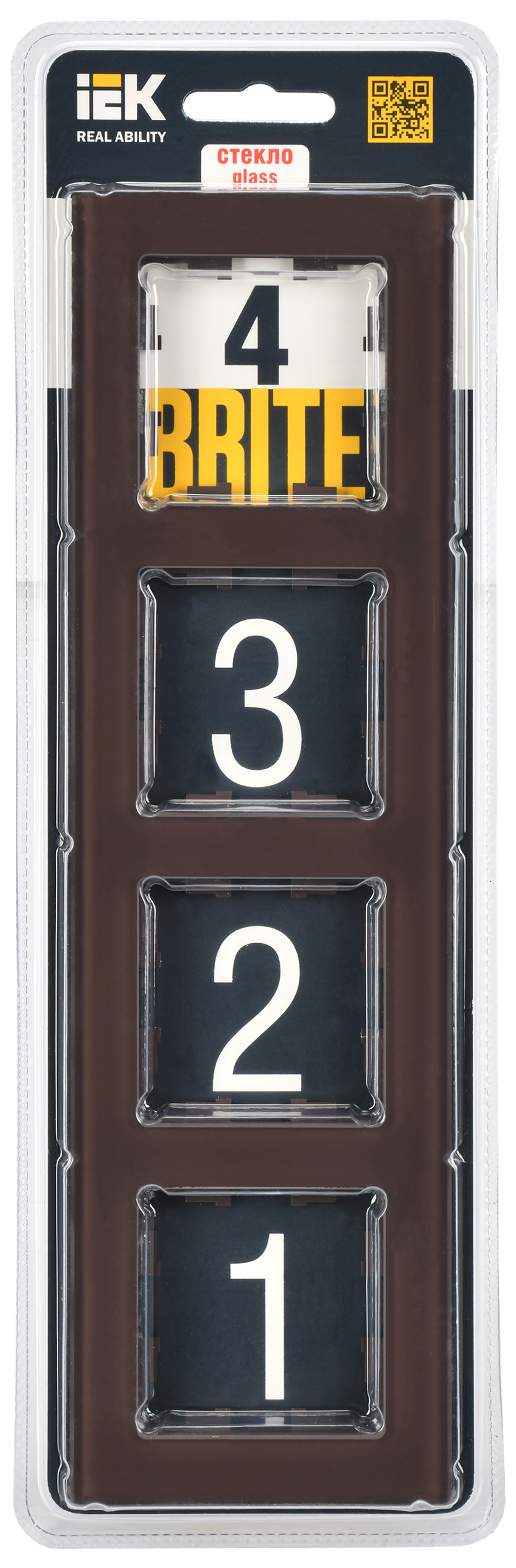 BRITE Рамка 4 -местная РУ-4-2-БрТБ стекло темная бронза IEK