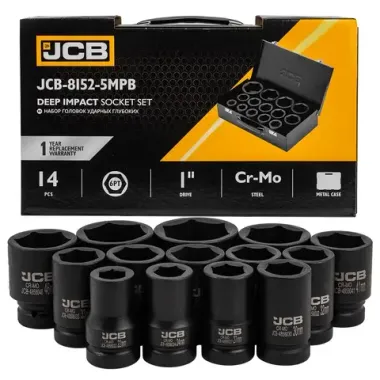 Набор головок ударных глубоких 1''14пр. (6гр.) (22,24,27,30,32,33,34,36,38,41,46,50,55,60мм) JCB JCB-8152-5MPB