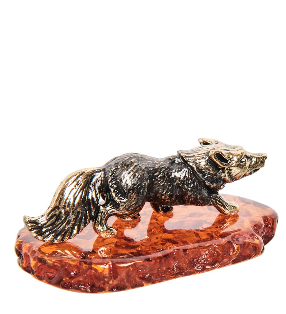 Народные промыслы AM-1085 Фигурка «Лисёнок» (латунь, янтарь)