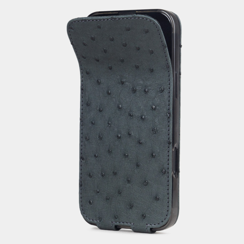 Кожаный чехол для iPhone 16 Pro Max, страус серого цвета