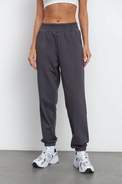 Свободные джоггеры без начеса из премиум футера цвета антрацит