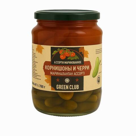 Ассорти корнишоны и черри Green Club 680 гр