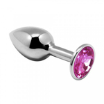 Анальная пробка маленькая Alive Anal Pleasure, металл с розовым кристаллом M: 8 х 3,4 см