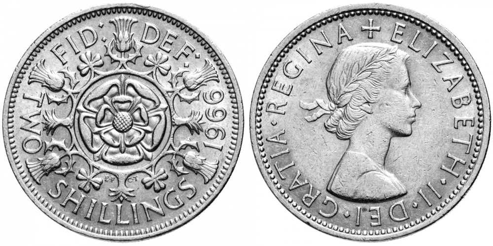 Великобритания 2 шиллинга (флорин), 1954-1970 Королева Елизавета II XF