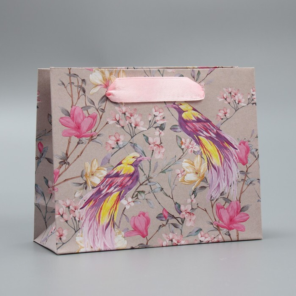 Пакет крафтовый горизонтальный «Птицы», S 15 × 12 × 5.5 см