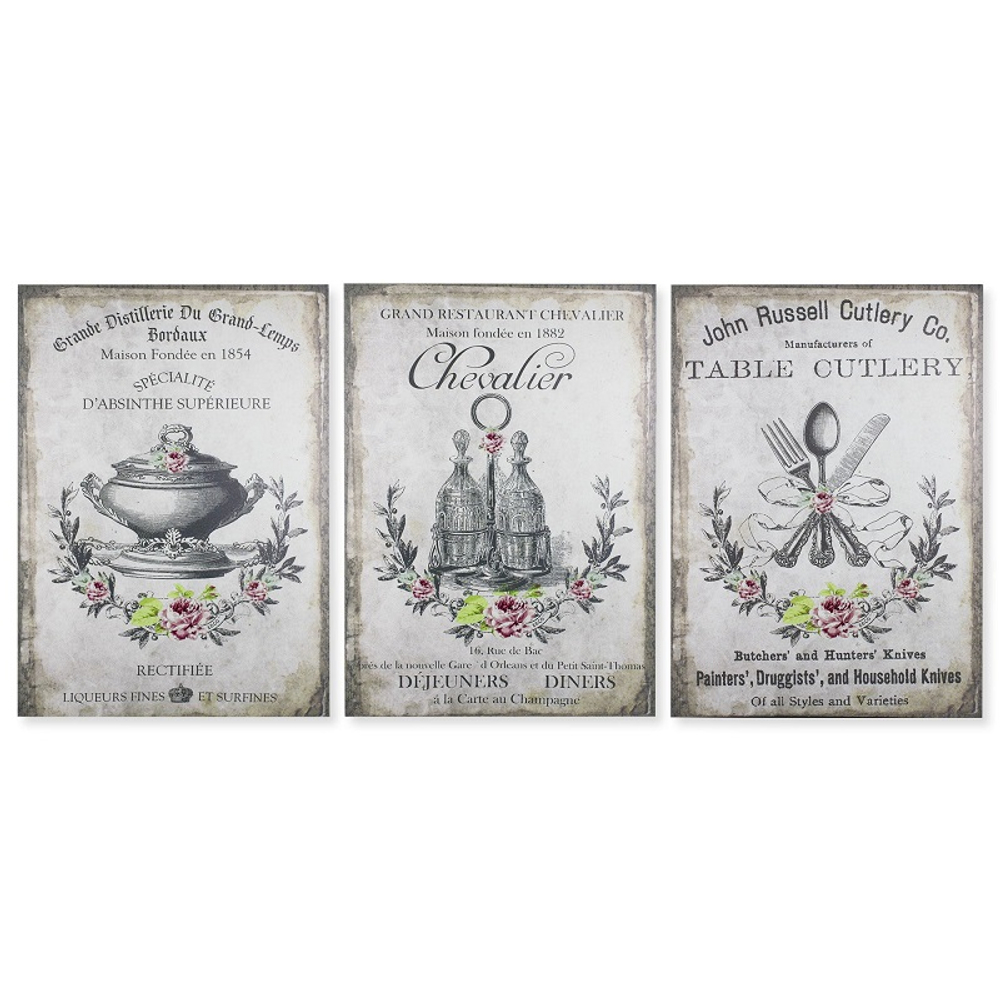 Панно "Мария-Виттория Роза и столовые приборы" 70x50x2,5см, дерево,холст