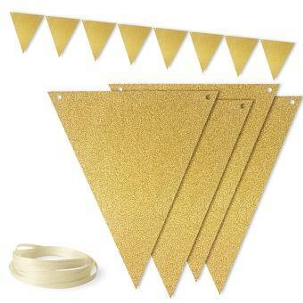 Гирлянда Флажки, Золото, с блестками, 500 см, 13*18 см*12 шт, 1 упак.