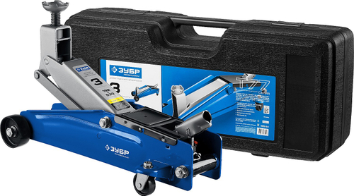 ЗУБР Т-77-К 3т 192-533мм подкатной домкрат с высоким подъемом в кейсе, Профессионал