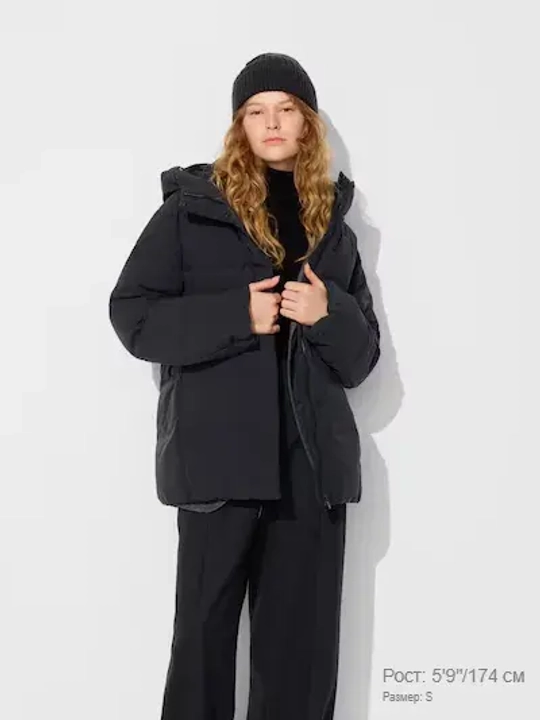 UNIQLO БЕСШОВНЫЙ ПУХОВИК, ЧЕРНЫЙ
