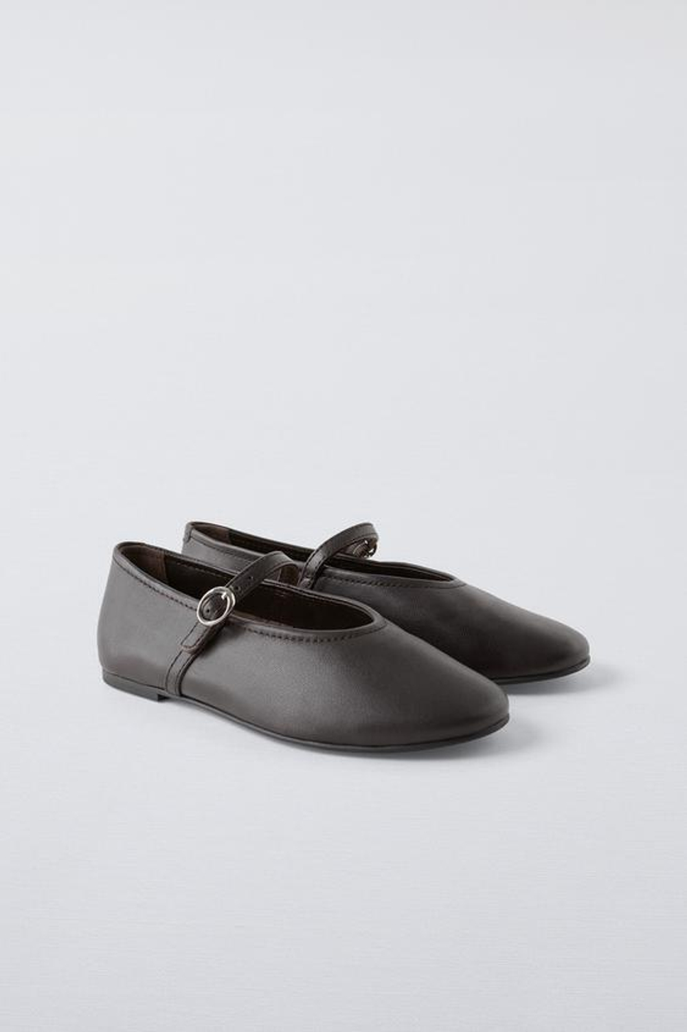 ZARA КОЖАНЫЕ БАЛЕТКИ, КОРИЧНЕВЫЙ