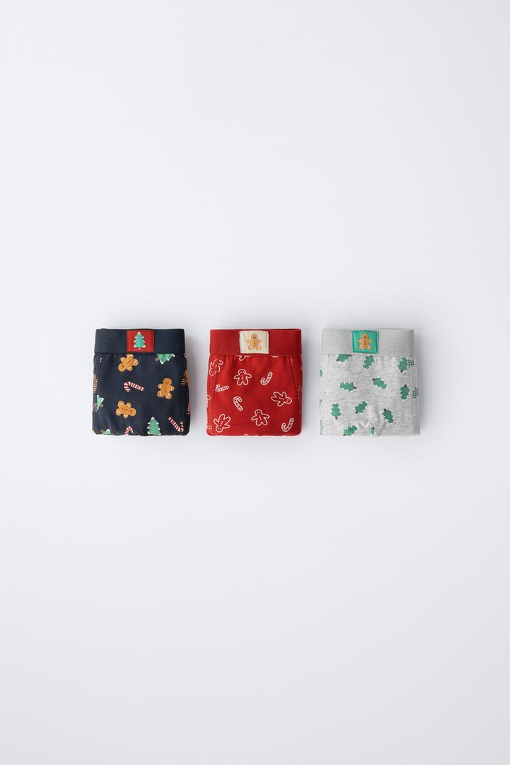 ZARA НАБОР ИЗ ТРЕХ ТРУСОВ-БОКСЕРОВ С ПРИНТОМ ДЕРЕВА И ПЕЧЕНЬЯ, РАЗНОЦВЕТНЫЙ