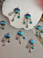 Подвеска "Ракушка" с подвесками, родий+смола, 33*15 мм