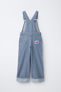 ZARA ДЛИННЫЙ ДЖИНСОВЫЙ КОМБИНЕЗОН В ПОЛОСКУ, ЭКРЮ/СИНИЙ