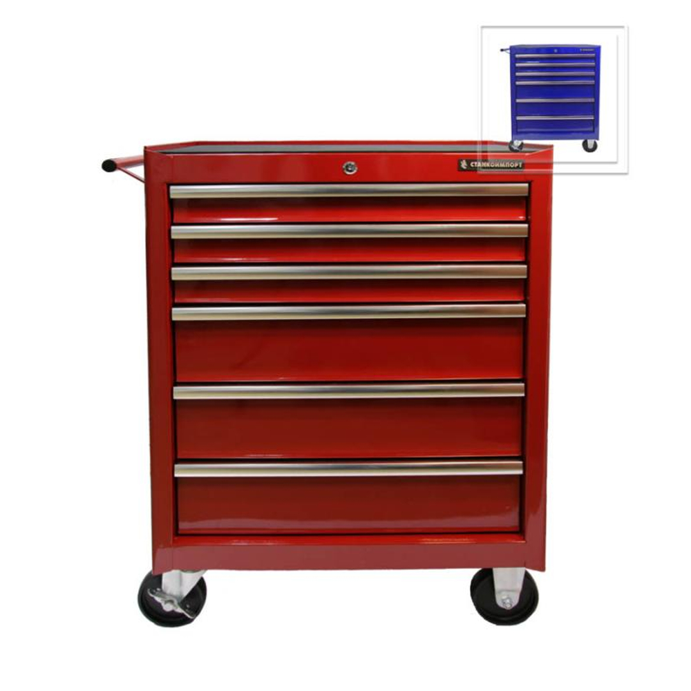 Тележка инструментальная с 6 ящиками, красного цвета