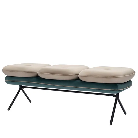 Банкетка Pea, велюр, бежевая/сине-зеленая